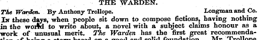 THE WARDEN. The Warden. By Anthony Troll...