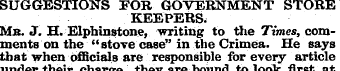 SUGGESTIONS FOR GOVERNMENT STORE KEEPERS...