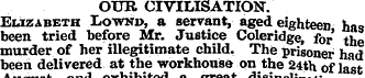 OUR CIVILISATION. Elizabeth Lowktd, a se...