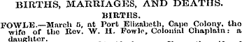 BIRTHS, MARRIAGES, AND DEATHS. BIRTHS. F...