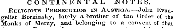 CONTINENTAL NOTES. Religious Persecution...