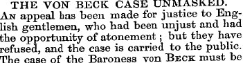 THE VON BECK CASE UNMASKED. An appeal ha...