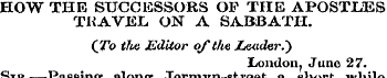 HOW THE SUCCESSORS OF THE APOSTLES TRAVE...