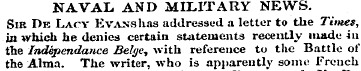 NAVAL AND MILITARY NEWS. Sir De Lacy Eva...