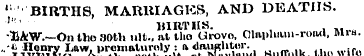 'BIRTHS, MARUIAGKB, AND DEATHS. BIRTHS •...