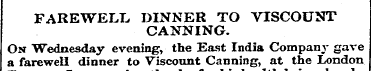 FAREWELL DINNE R TO VISCOUNT CANNING. On...