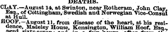 DEATHS. CLA.Y.—August 14, at Swinton, ne...