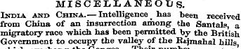 MISCELLANEODS. India and China.— Intelli...