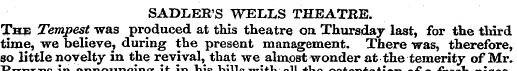 SADLER'S WELLS THEATRE. The Tempest was ...