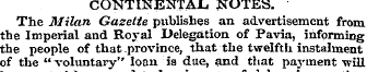 CONTINENTAL NOTES. The Milan Gazette pub...