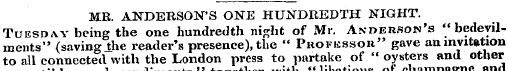 ME. ANDERSON'S ONE HUNDREDTH NIGHT. Tues...