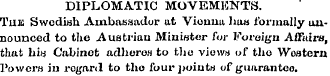 DIPLOMATIC MOVEMKNTS. The Swedish Ambass...