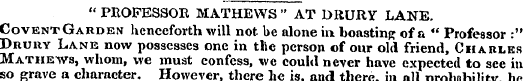 " PROFESSOR MATHEWS " AT DRURY LANE. Cov...