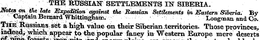 THE RUSSIAN SETTLEMENTS IN SIBERIA. Noti...