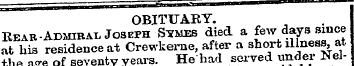 OBITUARY. Rear-Admiral Joseph Stipes die...