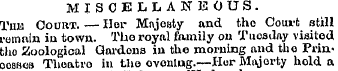 MISCELLANEOUS. Tiik Court. ¦— Her Majest...