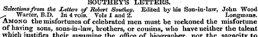 SOUTHEY'S LETTERS, Selections from the L...