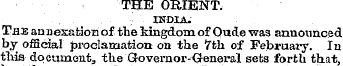 THE ORIENT,. ; INDIA. The annexation of ...