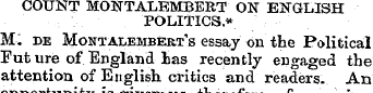 COUNT MONTALEMBERT ON ENGLISH POLITICS. ...