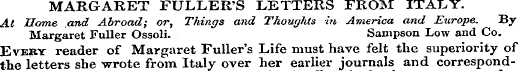 MARGARET FULLER'S LETTERS FROM ITALY. At...
