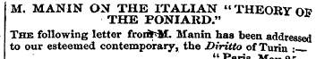 M. MANIN ON THE ITALIAN " THEORY Ol? THE...