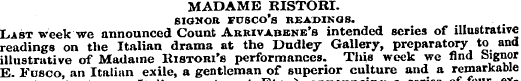 MADAME RISTORI. SIOMOR FUSCO's READINGS....