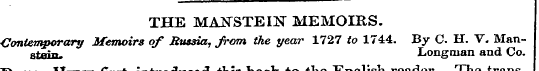 THE MANSTEIN MEMOIRS. Contemporary Memoi...