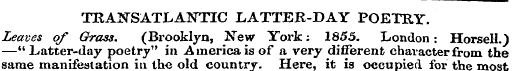 TRANSATLANTIC LATTER-DAY POETRY. Leaves ...