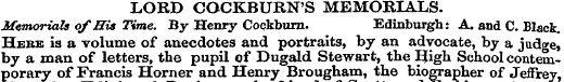 LORD COCKBURN'S MEMORIALS. Memorials of ...