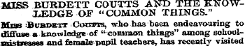 MISS BURDETT GOUTTS AND THE KNOWLEDGE OF...