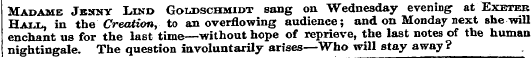 Madame Jenny Lind Goldschmidt sang on We...