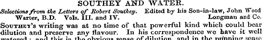SOUTHEY AND WATER. Selections from the L...