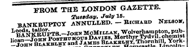 FROM THE LONDON GAZETTE. Tuesday, July 1...