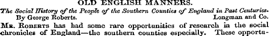 OLD ENGLISH MANNERS. The Social History ...