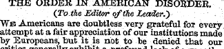 THE ORDER IN AMERICAN DISORDER. (To ike ...