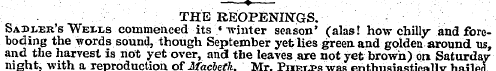 THE REOPENINTGS. Sablek's "Wei-i,s comme...