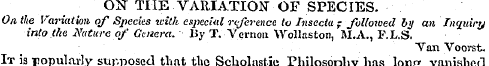 ON THE VARIATION" OF SPECIES. On the Var...