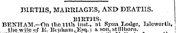 BIRTHS, MARRIAGES, AKD DEATHS. 31IRT1-IS...