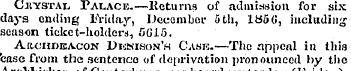 Cjiystai., Palack.—Returns of admission ...