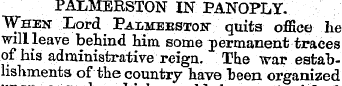PALMERSTON IN PANOPLY. When Lord Palmebs...