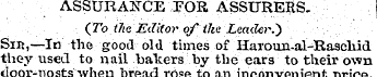 ASSURANCE FOR ASSURERS. (To the Editor o...