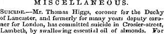 MISCELLANEOUS. Suicide.—Mr. Thomas Higgs...