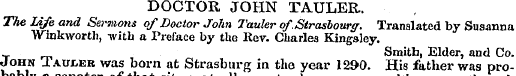 DOCTOR JOHN TAULER. The Life and Sermons...