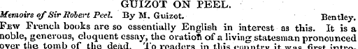 GUIZOT ON PEEL. Memoirs of Sir Robert Pe...