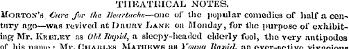 TIIKATItlCAL NOTES. Morton's Cure for th...