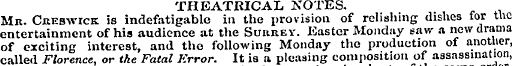 THEATRICAL NOTES. Mr. Ckebwick. is indef...