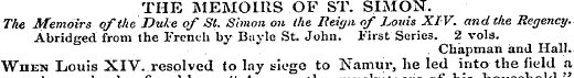 THE MEMOIRS OF ST. SIMON. The Memoirs of...