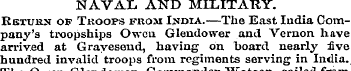 NAVAL. AND MILITARY. Return of Troops fr...