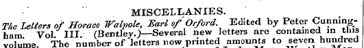 MISCELLANIES. The Letters of Horace Walp...
