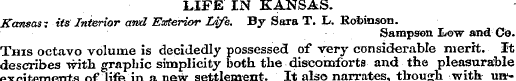 LIFE IN KANSAS. Kansas? its Interior and...